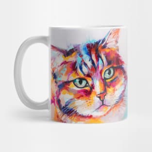 The portrait of a cat is painted in oil on canvas. Mug